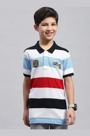 Monte Carlo Boys Striped Polo Collar Pure Cotton T-shirt