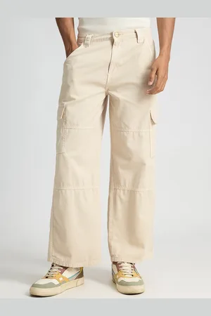 FREAKINS Men Straight Fit Mid-Rise Clean Look Cargo Style Cotton Jeans