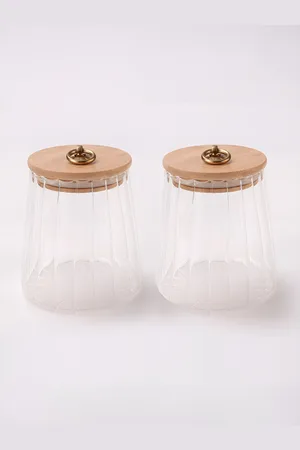 Aura Transparent & Brown 2 Pieces Air Tight Glass Containers With Lid 620 ml Each