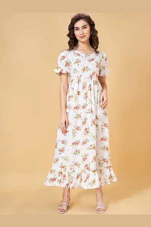 Pantaloons Floral Printed Puff Sleeves Maxi A-Line Dress