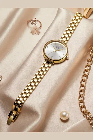 Sonata Poze Women Brass Embellished Dial & Bracelet Style Straps Analogue Watch SP80018YM01W