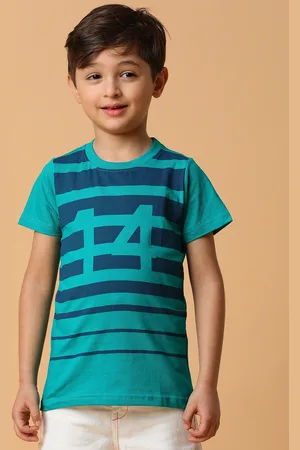 TALES & STORIES Boys Striped Printed Pure Cotton Regular Fit T-shirt