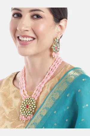 Anouk Women Gold-Plated Kundan Studded Layered Beaded Necklace with Earrings