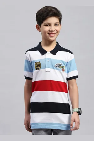 Monte Carlo Boys Striped Polo Collar Pure Cotton T-shirt