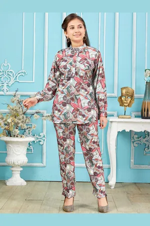 BAESD Girls Printed Mandarin Collar Pure Silk Clothing Set