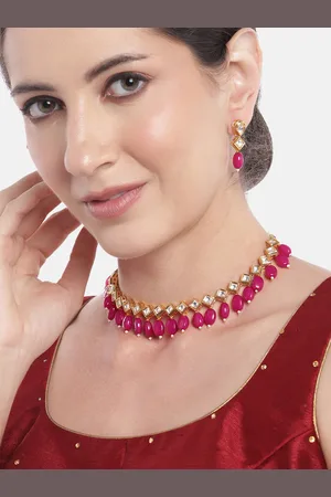 Anouk Women Gold-Plated Kundan Studded & Beaded Necklace with Earrings