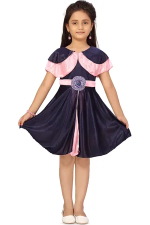 BAESD Girls Round Neck Cap Sleeves Fit & Flare Casual Dress