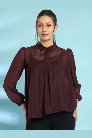 Antheaa Lurex Chiffon Shirt Style Top