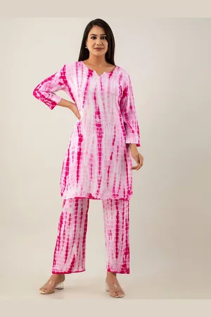 Celebravo Tie-Dye Notch Neck Straight Kurta With Trousers