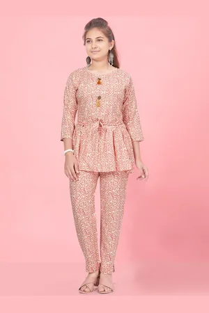 BAESD Girls Printed Regular Pure Cotton Top with Trousers