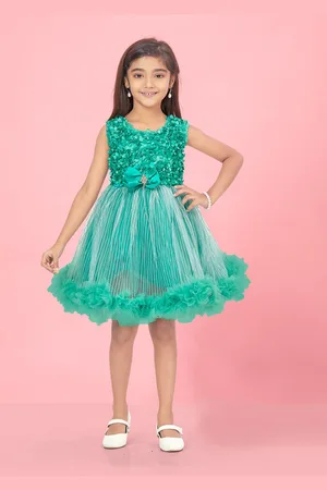 BAESD Girls Floral Embellished Round Neck Sleeveless Net Fit & Flare Dress
