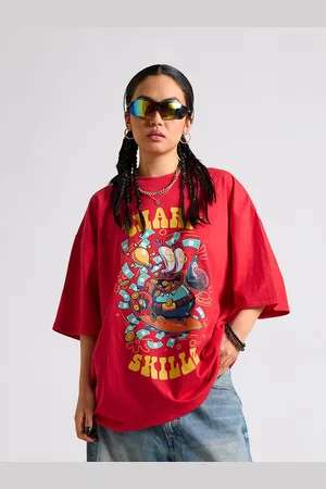 THE CLOTHING FACTORY Typography Spongebob Printed Cotton Oversized T-shirt