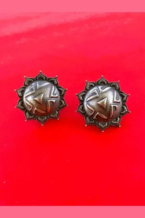 ATIBELLE German Silver Plated Textured Oxidised Studs Earrings