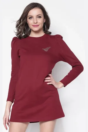Sera Women Maroon Solid Longline Sweatshirt