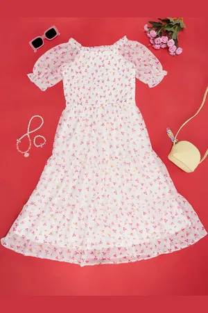 Pantaloons Round Neck Short Puff Sleeves Floral Print Fit & Flare Dress