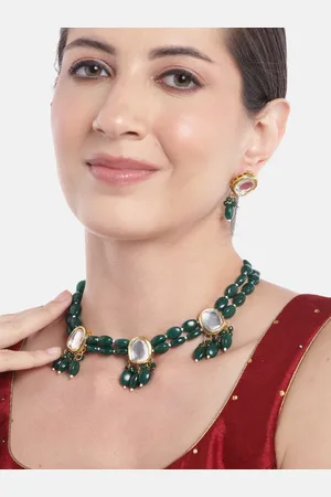 Anouk Women Gold-Plated Kundan Studded Layered Beaded Necklace with Earrings