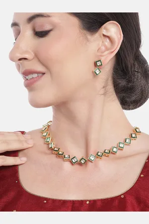 Anouk Women Gold-Plated Kundan Studded & Beaded Necklace with Earrings