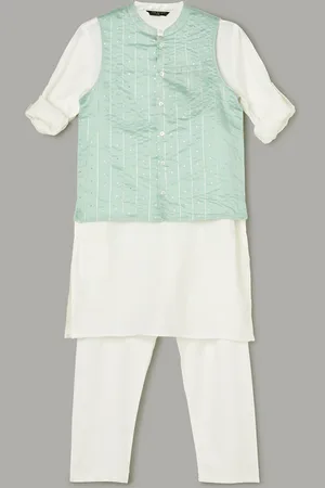 Lifestyle Boys Mandarin Collar Long Sleeves Cotton Kurta with Pyjama & Jacket
