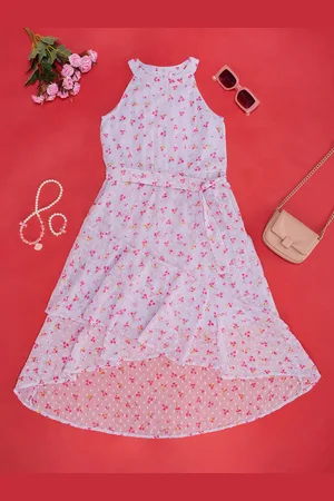 Pantaloons Girls Halter Neck Sleeveless Floral Print A-Line Dress