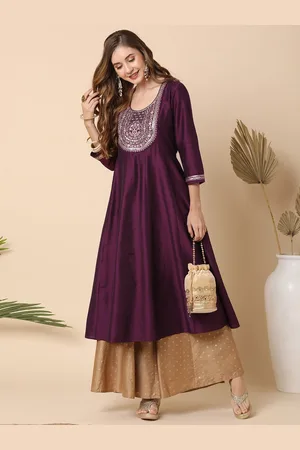 Globus Women Floral Embroidered & Sequinned Yoke Panelled Festive A-Line Kurta