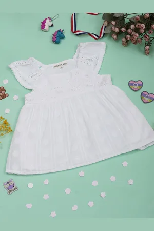 Creative Girls Self Design Round Neck Cap Sleeves Cotton Fit & Flare Dress