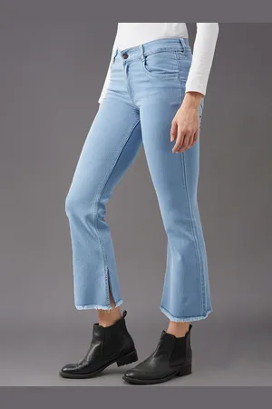 Miss Chase Women Bootcut Frayed Stretchable Cropped Jeans