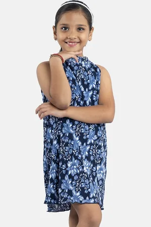 KiddoPanti Girls Floral Printed Halter Neck A-Line Dress