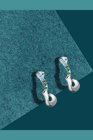 Accessorize London Women 925 Sterling Silver Hallmark Blue Cubic Zirconia Hoop Earrings