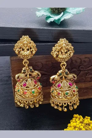 GRIIHAM Gold-Plated American Diamond Studded Contemporary Jhumkas Earrings