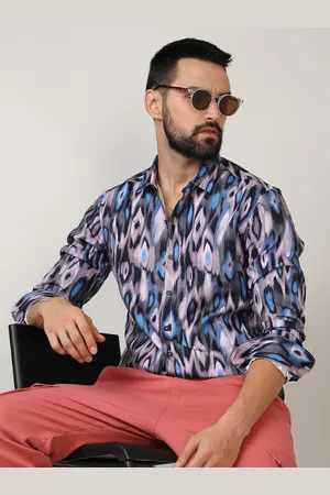 Campus Blue Classic Ethnic Motifs Printed Spread Collar Casual Shirt