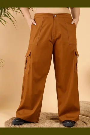 CURVY STREET Women Plus Size Loose Fit Pure Cotton Wide Leg Cargo Trouser