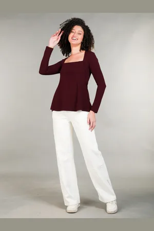 Roadster The Lifestyle Co. Maroon Square Neck Peplum Top