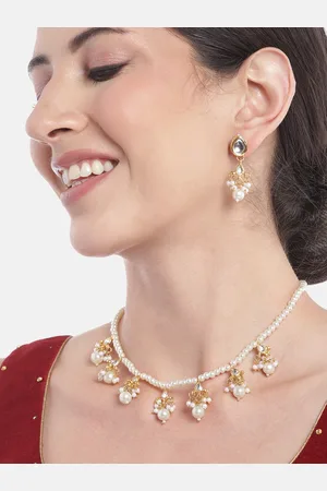 Anouk Women Gold-Plated Pearl Studded Necklace with Earrings