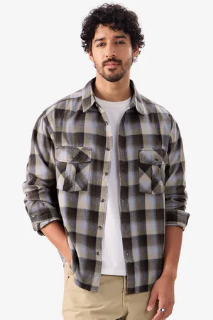 The Souled Store Men Tartan Checked Cotton Oversized Shirt
