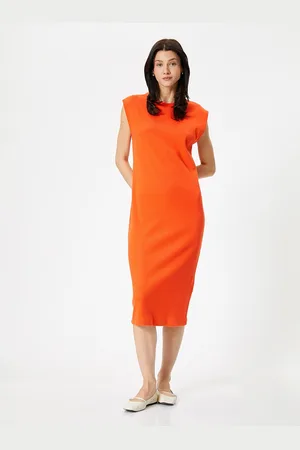 Koton Round Neck Extended Sleeveless Cotton Midi Bodycon Dress