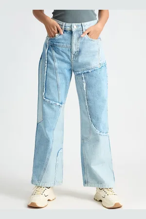 FREAKINS Women Straight Fit High-Rise Clean Look Heavy Fade Cotton Jeans