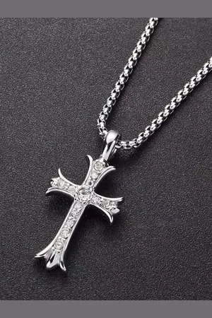 Salty Men Silver-Plated Stainless Steel Contemporary God Bless Charm Pendant with Chain