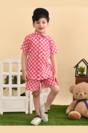 Superminis Boys Checked Pure Cotton Shirt With Shorts