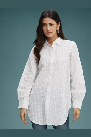 DressBerry Spread Collar Long Puff Sleeves Original Checked Regular Fit Cotton Shirt