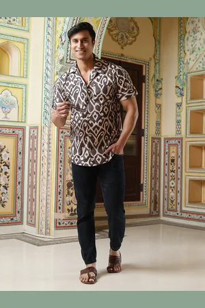 AKS Ethnic Motifs Printed Cotton Spread Collar Curved Casual Shirt