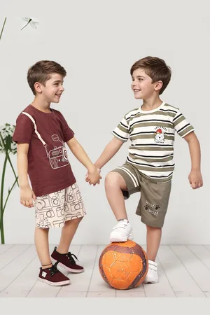 Toonyport Boys Pack of 2 Printed Pure Cotton T-shirt With Shorts