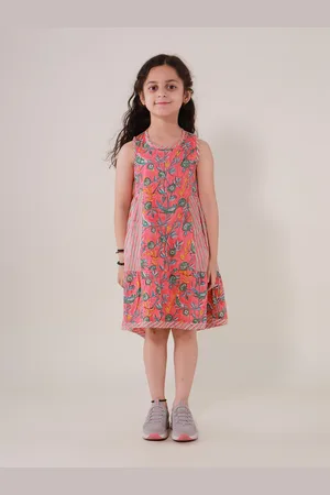 Sangria Girls Floral Printed Sleeveless Pure Cotton A-Line Dress