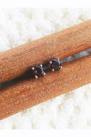 ERILINE JEWELRY Black-Toned & Rhodium Plated Circular Studs Earrings