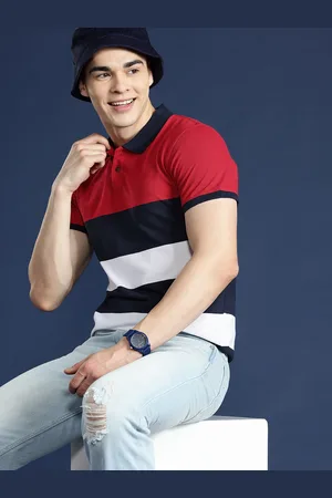 Mast & Harbour Men Striped Polo Collar T-shirt
