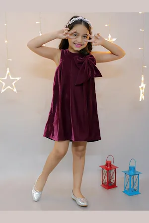 KidsDew Girls Bow Detail Velvet A-Line Dress