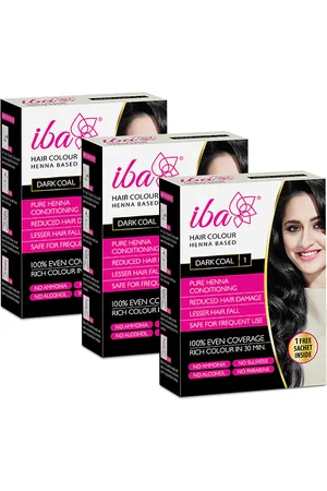 Iba Hair Colour Set of 3 100% Pure Henna Based Powder Sachet - Dark Coal, 70g