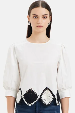 Kazo Puff Sleeve Hailey Crochet Detailed Puff Sleeves Top