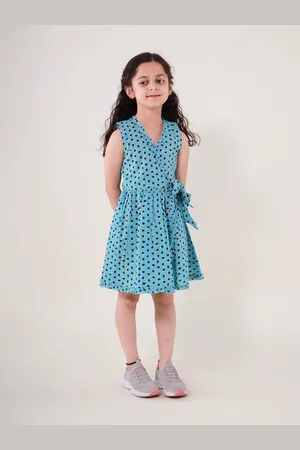 Sangria Girls Polka Dot Printed Sleeveless Pure Cotton Wrap Dress