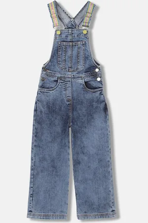Blue Giraffe Girls Shoulder Straps Sleeveless Dungarees