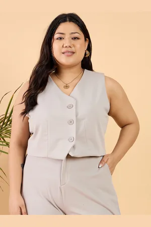 CURVY STREET Plus Size Grey V-Neck Waistcoat